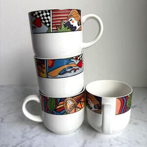 Vitromaster Metropolitan 1991 Coffee Mugs Set of 4 Colorful Art Deco Design